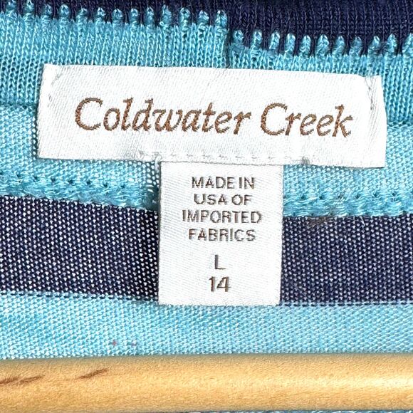 Coldwater Creek Cardigan Womens Large Blue Teal Stripe Open Front Knit USA Made - Picture 6 of 13